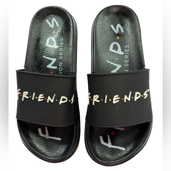 Friends Logo Graphic Slip-on Slides Black/White Size 8 Unisex Preowned - Picture 1 of 6